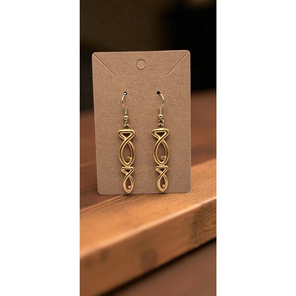 Gold Tone Infinity Design Dangle Drop Earrings Lightweight Jewelry - Picture 3 of 7